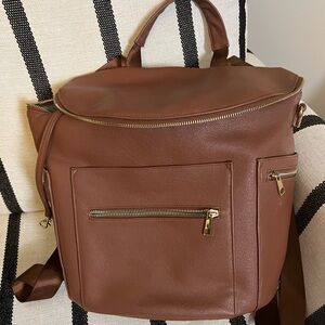 NWOT Diaper Bag Backpack Convertible Miss Fong Brand Camel Color